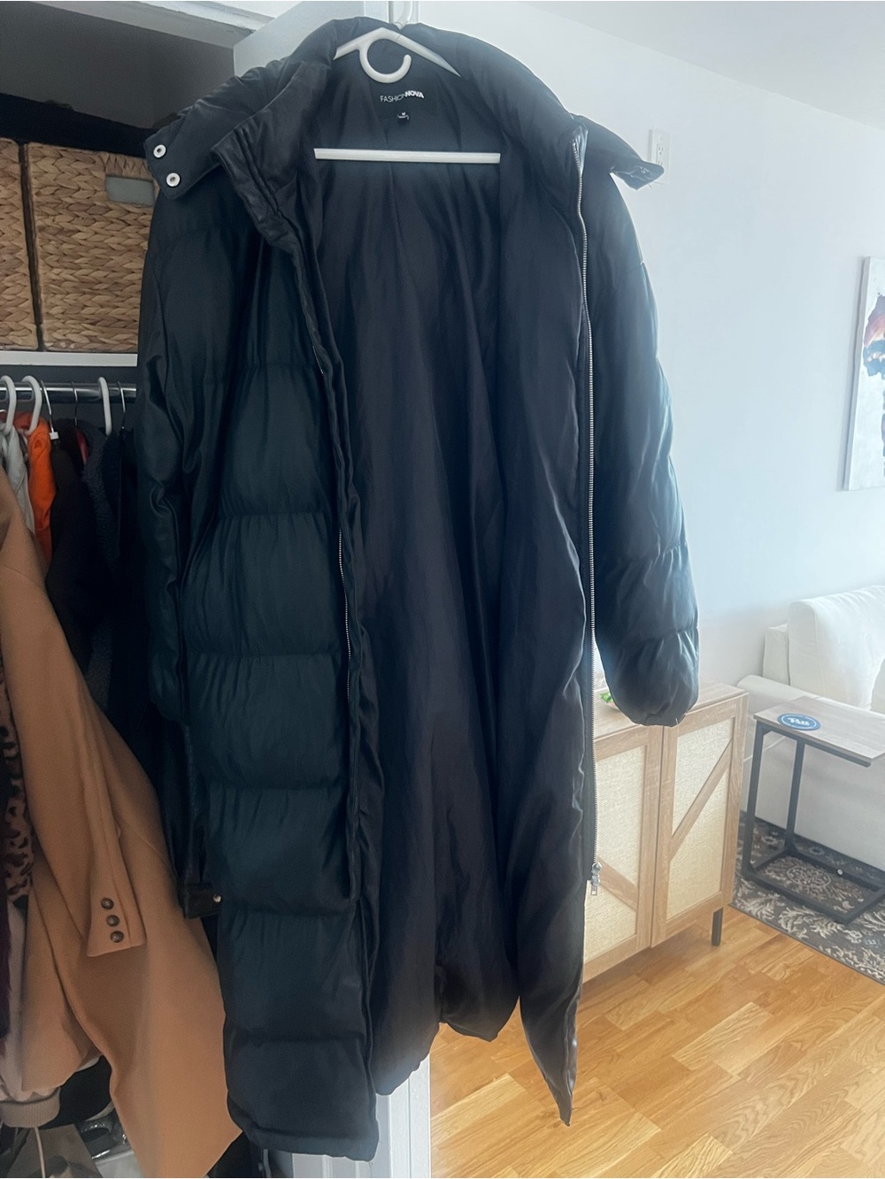 Long Black Puffer Coat - Women